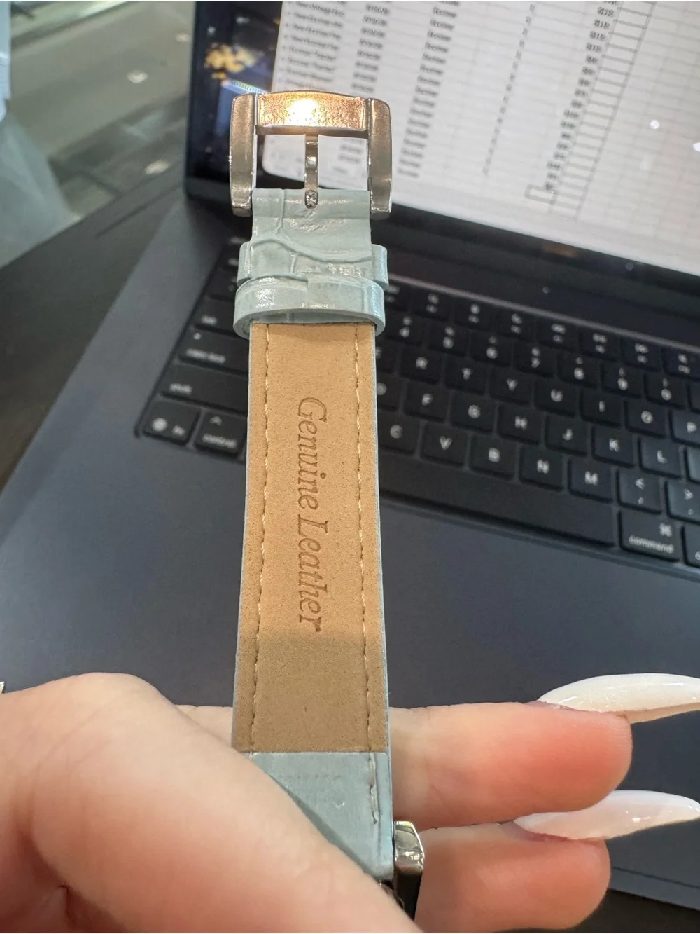 New Vintage Ecclissi rectangular steel watch w/ blue gator strap